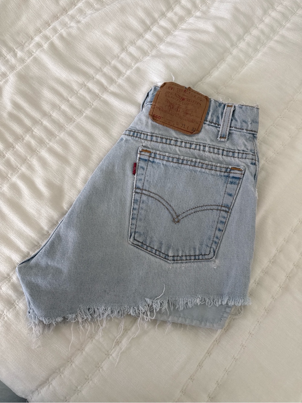 Levi's Light Blue Frayed Denim Shorts